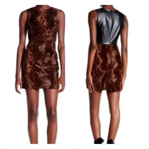 TopShop Brown Leopard Faux Fur Sleeveless Sheath Mini Dress - Picture 1 of 4